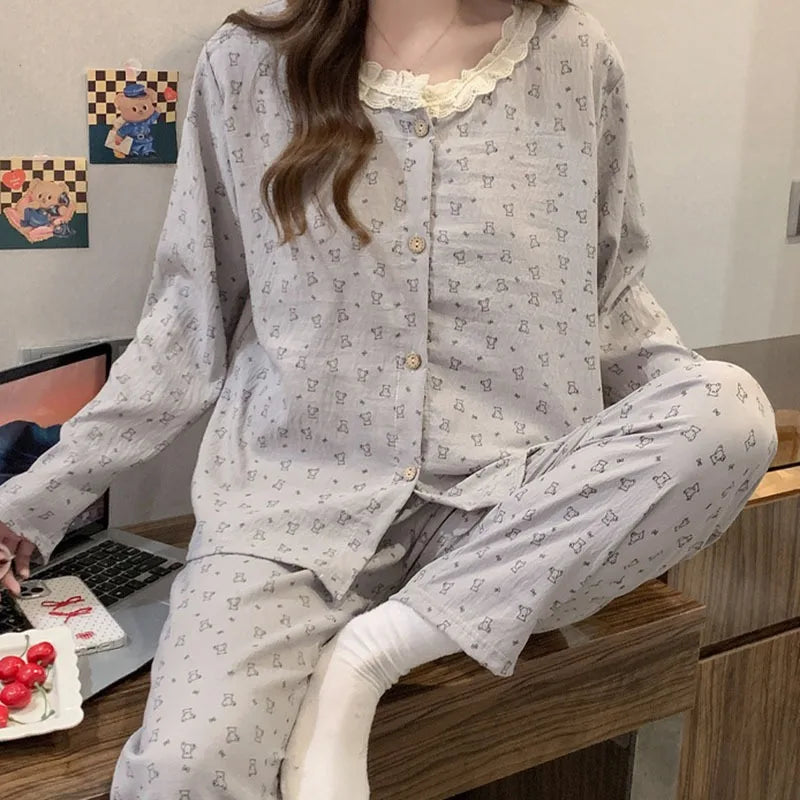 Women's Lace Pajama Set – 2-Piece Long Sleeve Loungewear Women's Pajama Set Axl