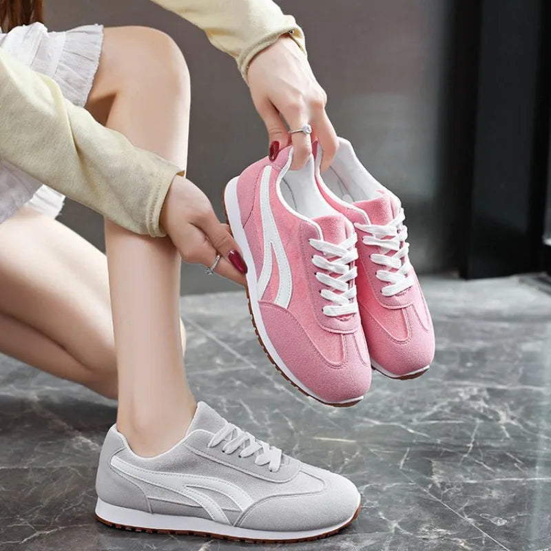 Women's Colorblock Leather Patchwork Trainers | Lightweight Flats Women's Flat Trainers Axl