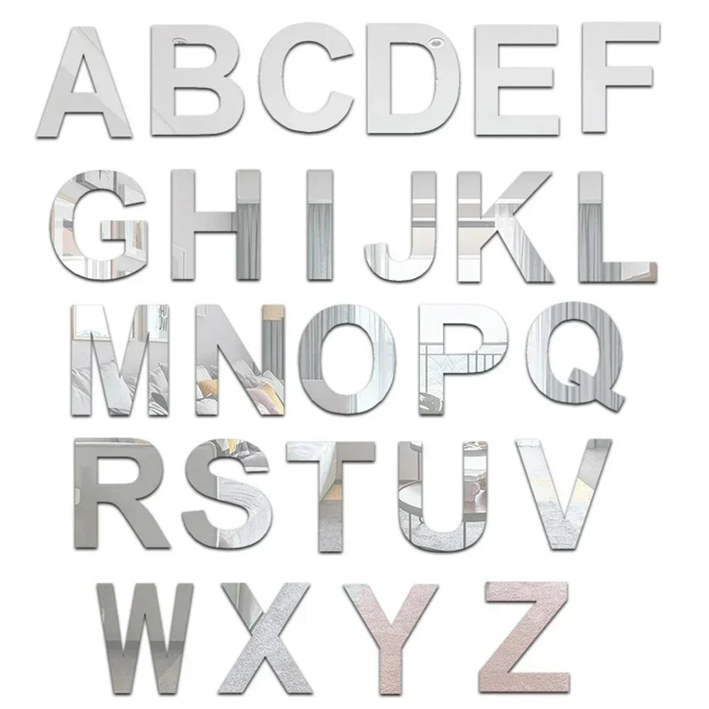 3D Silver Mirror Alphabet Wall Stickers – Acrylic Letter Decals Wall Letter Sticker Axl