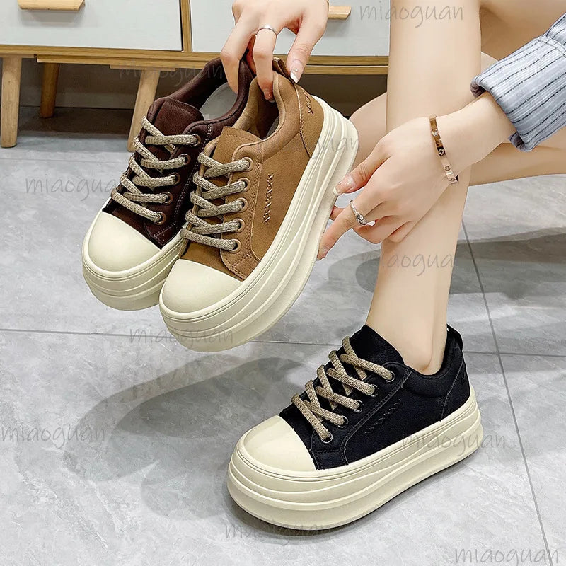 Women's 6CM Platform Chunky Sneakers – Lace-Up Non-Slip Platform Sneakers Axl