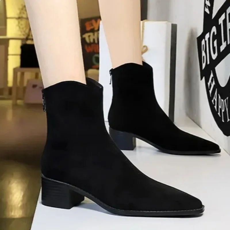 Women's Chelsea Ankle Boots – Chunky Heel Pointed Toe Zip Chelsea Ankle Boots Axl