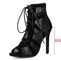 Women's Black Mesh Lace-Up High Heel Sandals – Open Toe High Heel Sandals Axl black 10cm 34