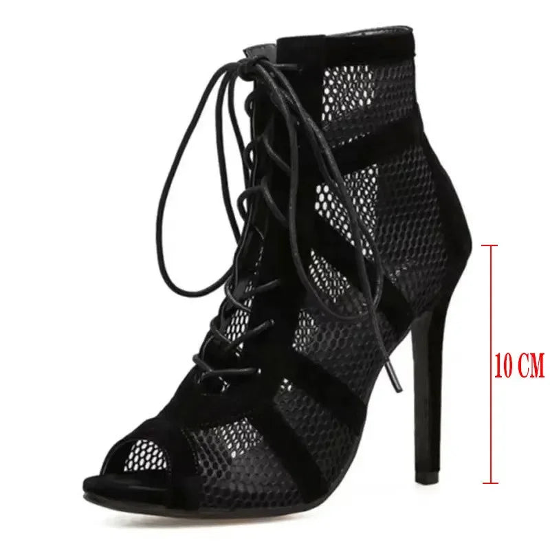 Women's Black Mesh Lace-Up High Heel Sandals – Open Toe High Heel Sandals Axl black 10cm 34