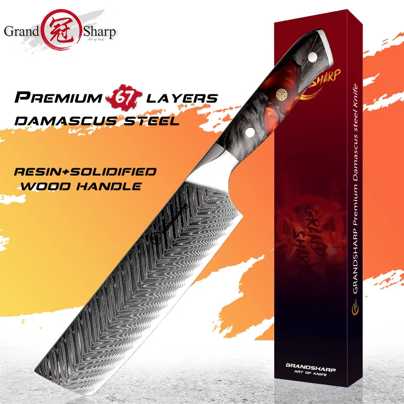 GrandSharp Nakiri Knife – AUS-10 Damascus Steel Maple Handle Nakiri Vegetable Knife Axl Default Title