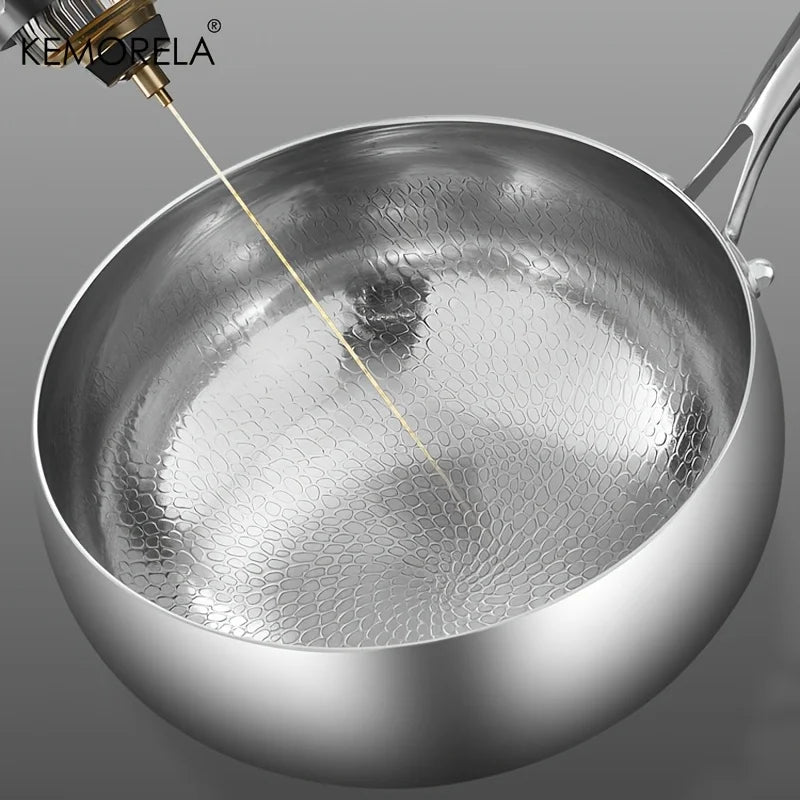 KEMORELA 3-Layer Stainless Steel Wok Pan – Hammered Finish Stainless Steel Wok Axl