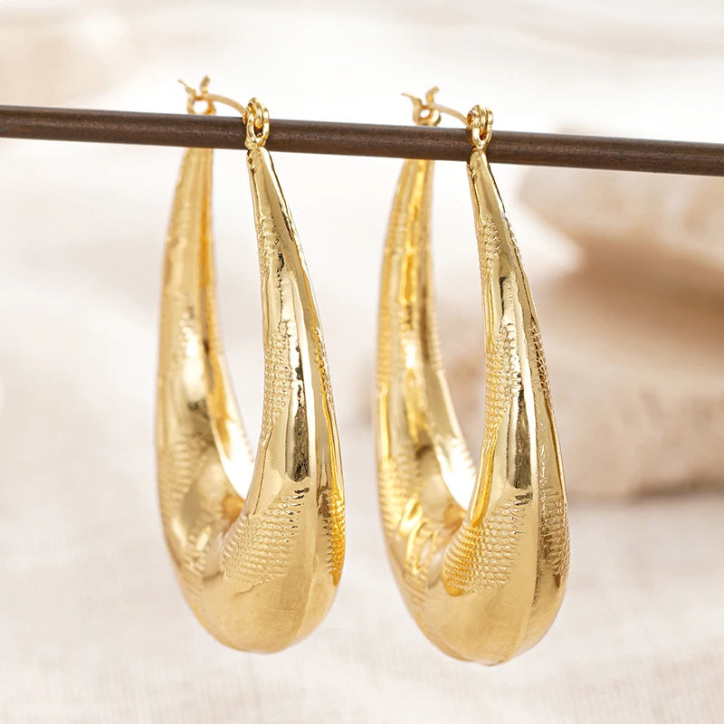 Huitan Large U-Shape Hoop Earrings – Bohemian Textured Metal Hoop Earrings Axl