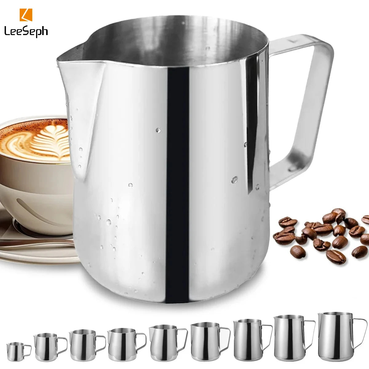 Leeseph Stainless Steel Milk Frothing Pitcher | Latte Art Jug Milk Frothing Pitcher Axl