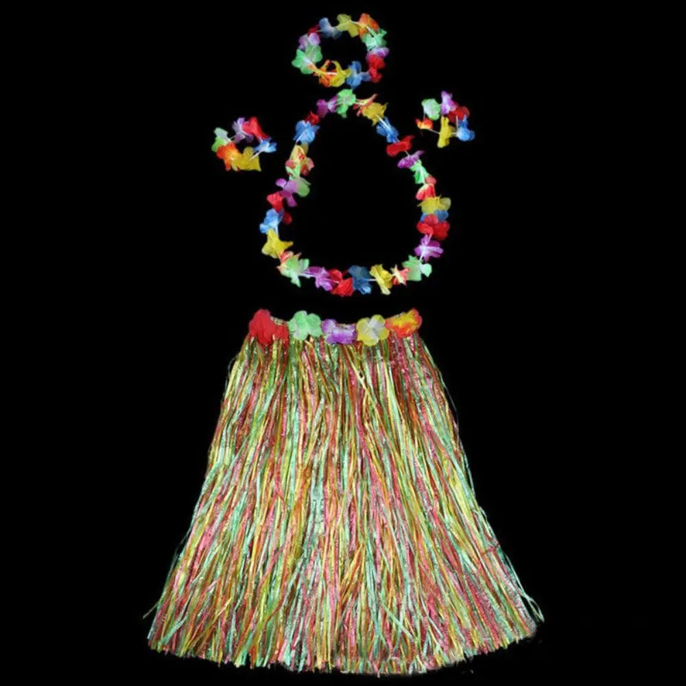 Hawaiian Hula Grass Skirt Set 40CM – Luau Costume Accessories Costume Skirt Set Axl multicolor