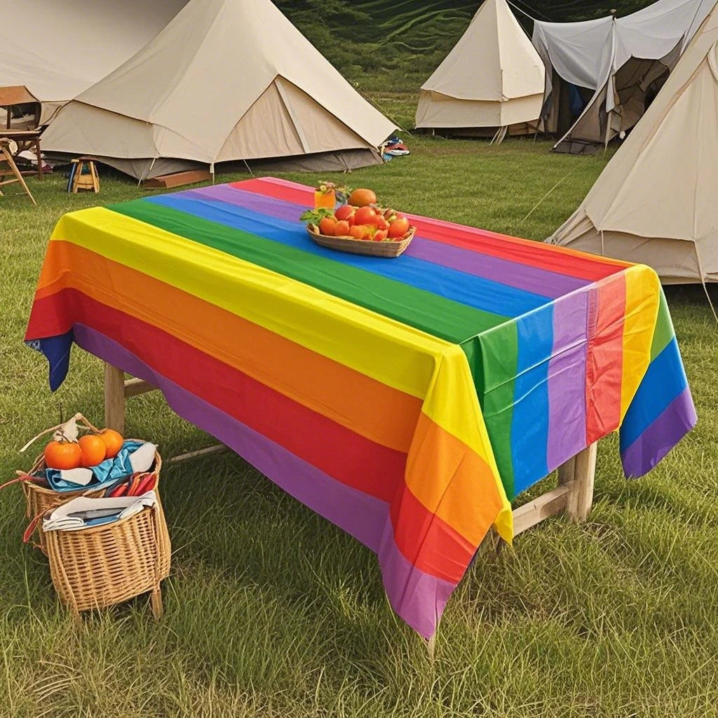 Rainbow Stripe Disposable Tablecloth – Thick Durable PVC Cover Disposable Tablecloth Axl