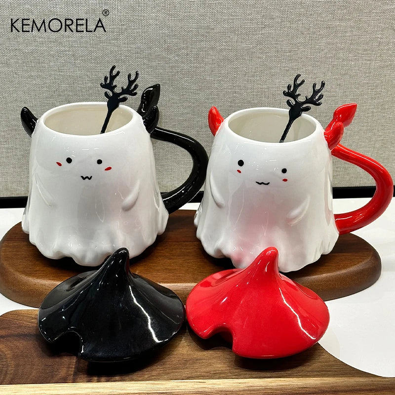 KEMORELA Halloween Ceramic Mug with Lid & Spoon 470ml Ceramic Coffee Mug Axl