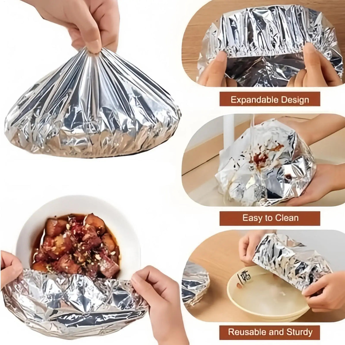 10-Pack Aluminum Foil Food Covers – Reusable Stretch Plate Lids Food Cover Set Axl