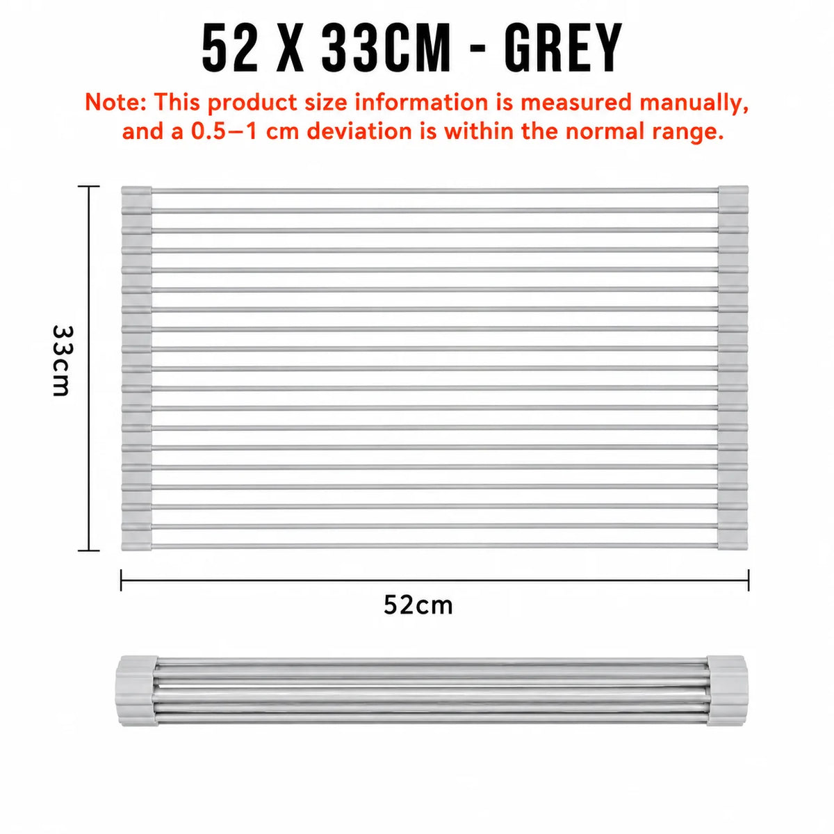 Roll-Up Silicone Dish Drying Rack Over Sink | UWHISE Dish Drying Rack Axl 52 x 33cm -Grey