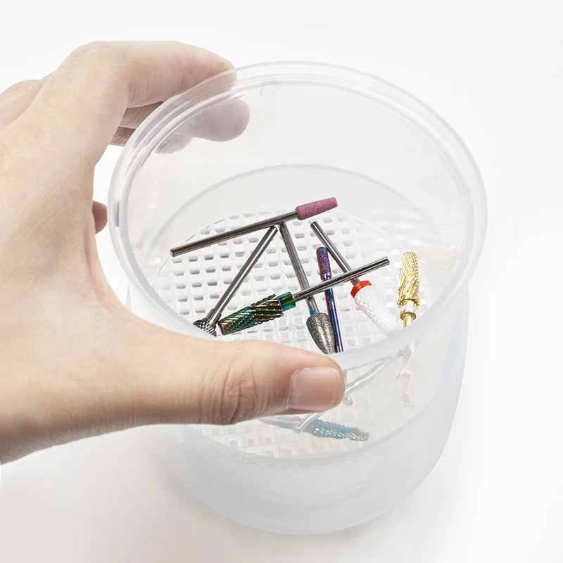 Nail Drill Bit Cleaning & Storage Box – Round Disinfection Bowl Nail Tool Storage Box Axl