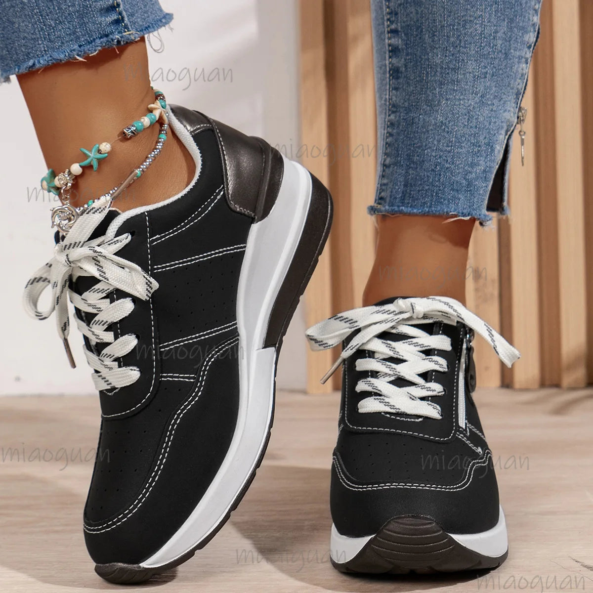 Women's Platform Wedge Sneakers – Breathable Lace-Up Casual Shoes Platform Wedge Sneakers Axl
