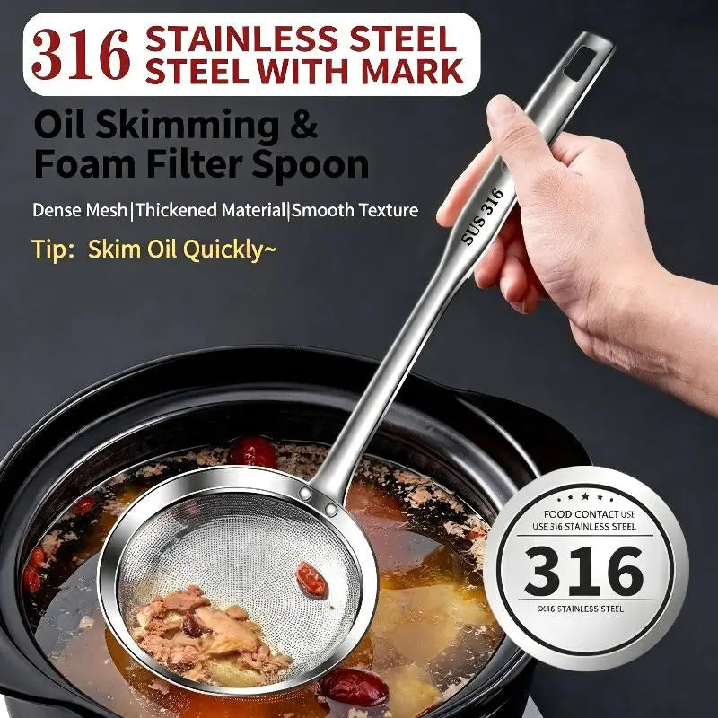 316 Stainless Steel Fine Mesh Skimmer Spoon | Fat & Foam Strainer Kitchen Skimmer Spoon Axl