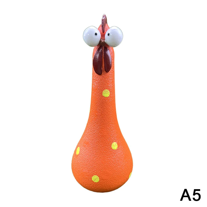 Quirky Big-Eyed Chicken Figurine – Polka Dot Resin Garden Statue Garden Figurine Axl A5