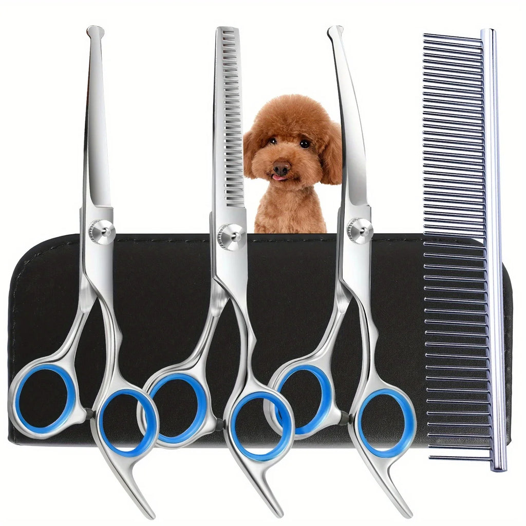 4-Piece Dog Grooming Scissors Set – Curved, Thinning & Safety Tips Dog Grooming Scissors Axl