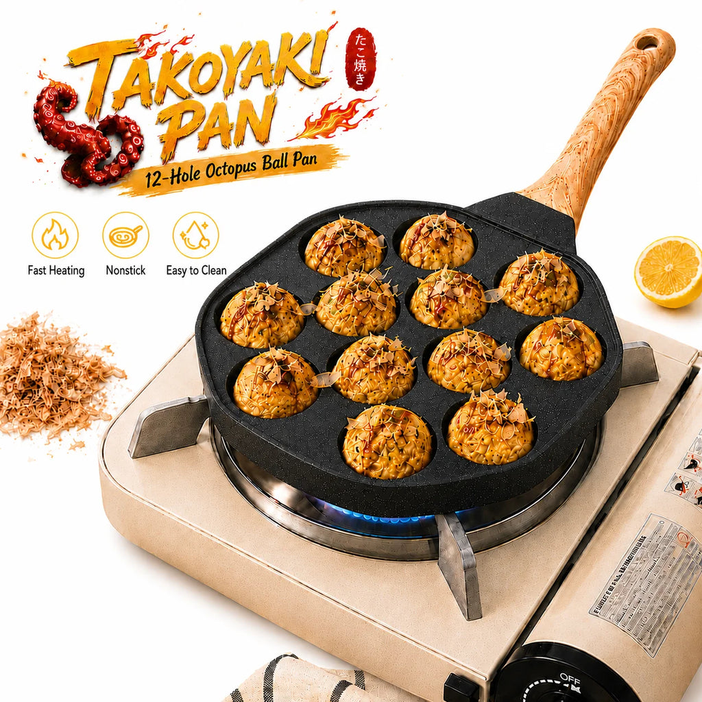 Nonstick Takoyaki Pan 12 Holes – Octopus Ball & Puff Maker Takoyaki Grill Pan Axl