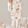 Women's Hooded Cartoon Pajama Set – Warm Fleece 2-Piece Homewear Women's Pajama Set Axl Beige L