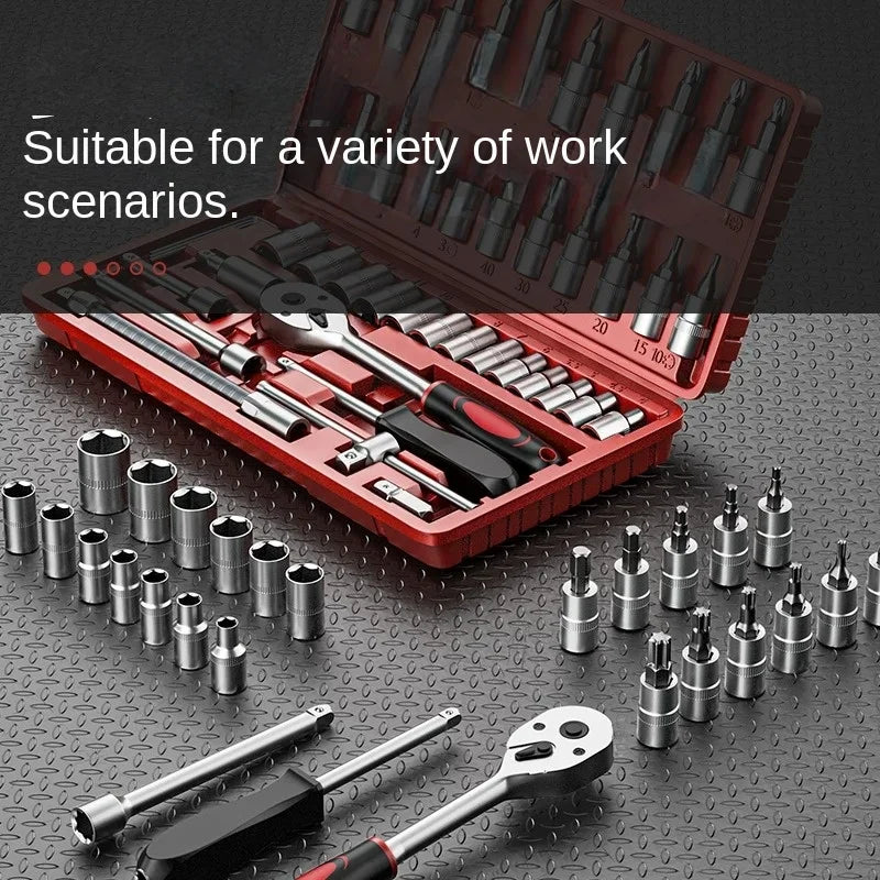 46-Pc Mechanic Tool Kit – 1/4" Ratchet Wrench & Socket Set Mechanic Tool Kit Axl