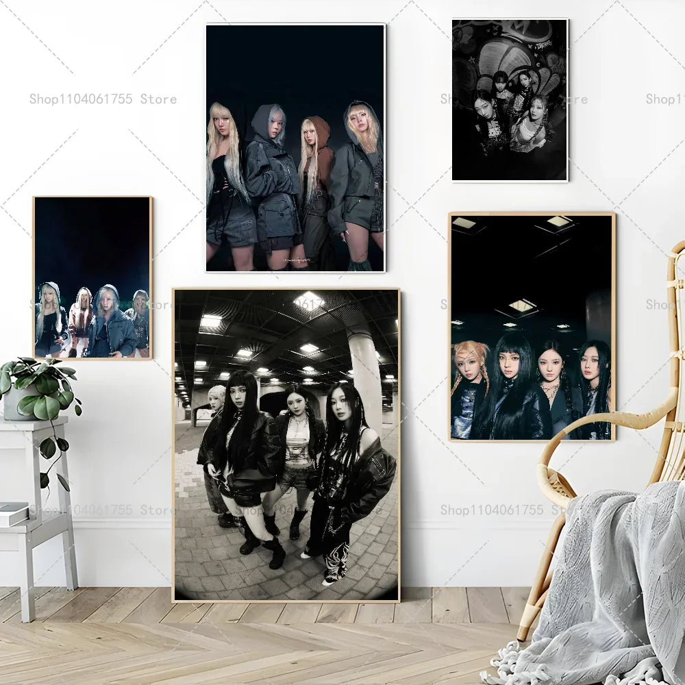 Aespa Kpop Girl Group Poster – Self-Adhesive Waterproof Wall Sticker Wall Art Poster Axl