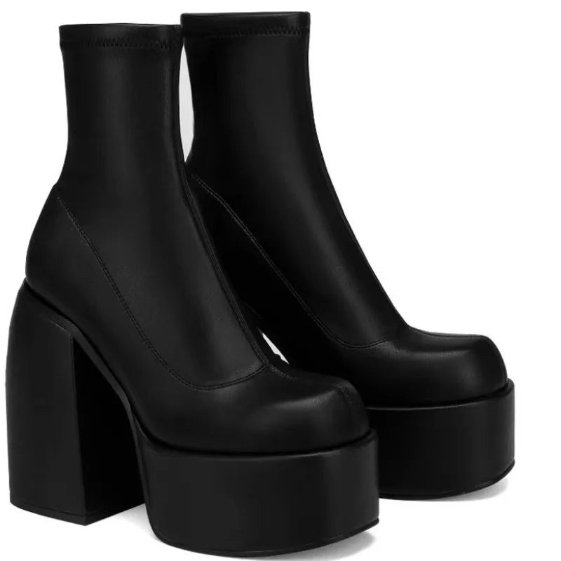 Women's Square Toe High Heel Mid-Calf Boots | Platform Zipper Women's Heeled Boots Axl black 38