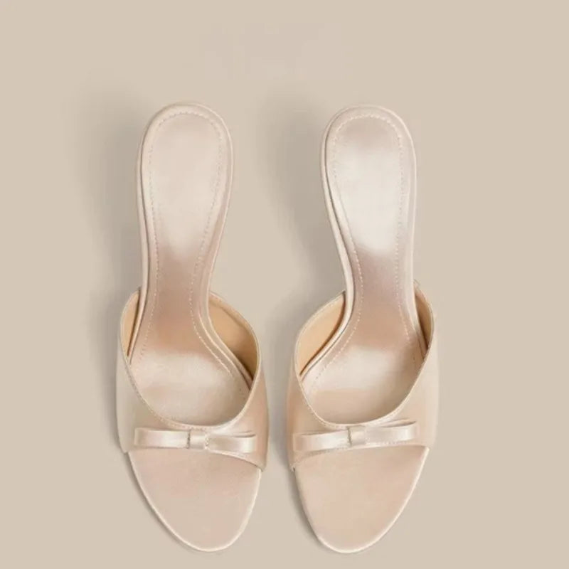 Satin Butterfly-Knot High Heel Slides – Women's Party Sandals High Heel Sandals Axl