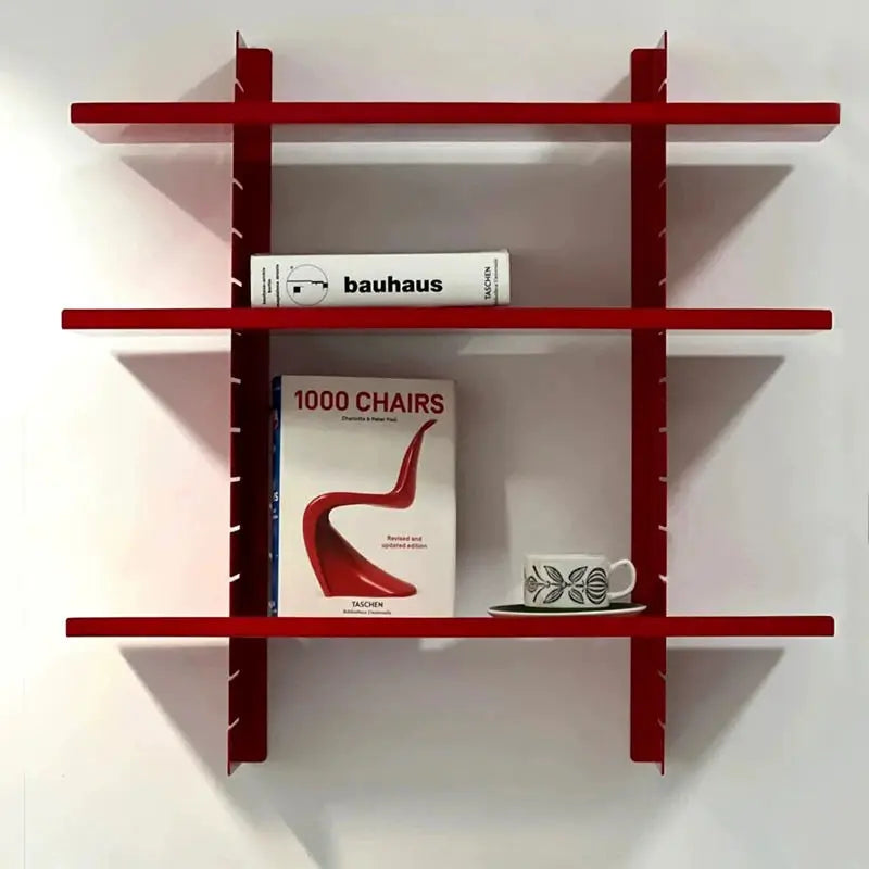 Nordic 3-Tier Floating Wall Shelf – Metal Display Storage Rack Floating Wall Shelf Axl Red