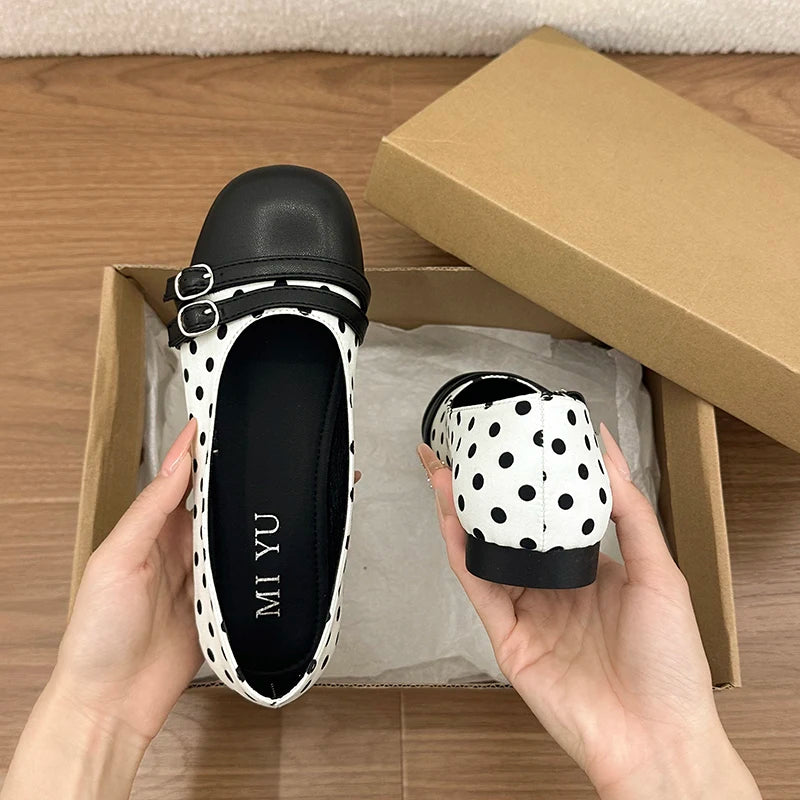 Women's Polka Dot Ballet Flats – Vintage Mary Jane Slip-Ons Ballet Flats Axl Beige 37