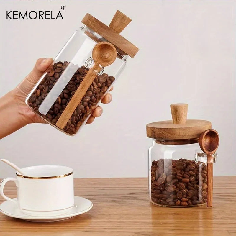 Glass Sealed Storage Jar with Spoon | Coffee, Spice & Grain Glass Storage Jar Axl