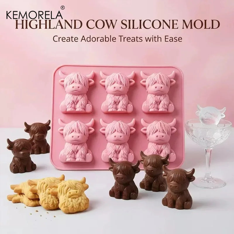Highland Cow Silicone Ice Mold – 3D Cute Ice Cube Tray Silicone Ice Mold Axl Pink