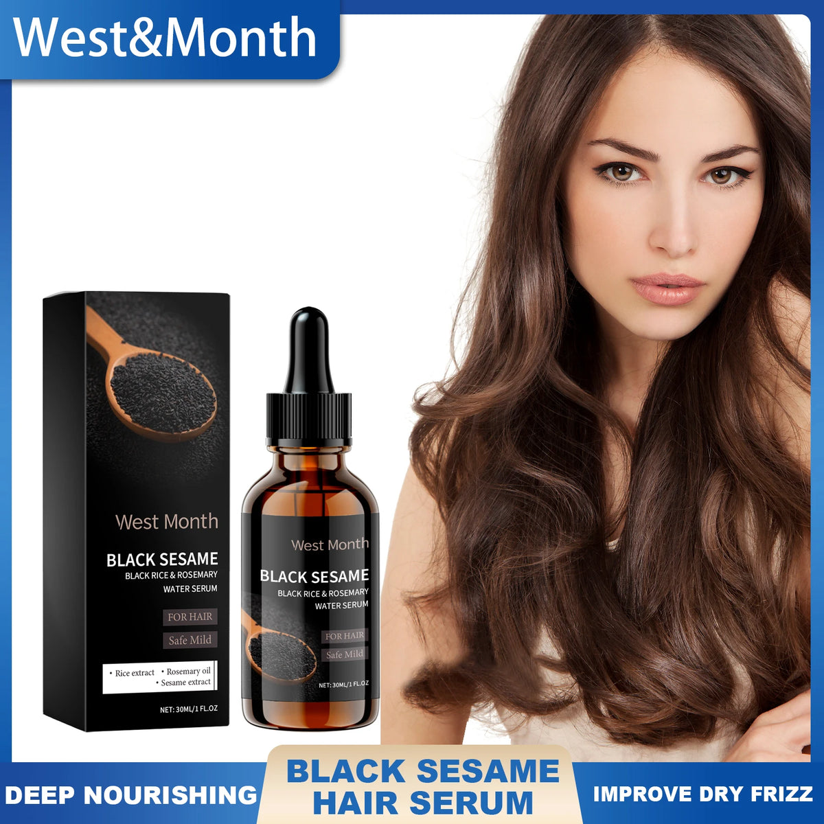 WEST MONTH Black Sesame Hair Serum – Nourishing 30ml Hair Care Serum Axl