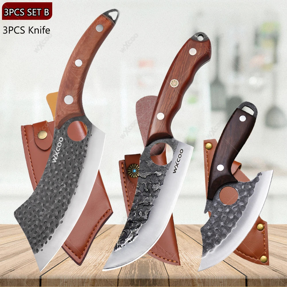 WXCOO Hand Forged Stainless Steel Boning & Chef Knife Kitchen Chef Knife Axl 3PCS B