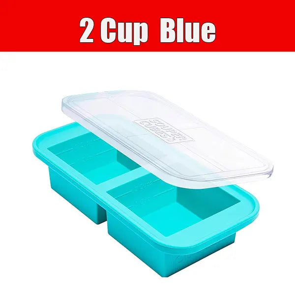 Large Silicone Ice Cube Tray with Lid – Soup Freezer Molds Silicone Freezer Tray Axl 2 Cup Blue