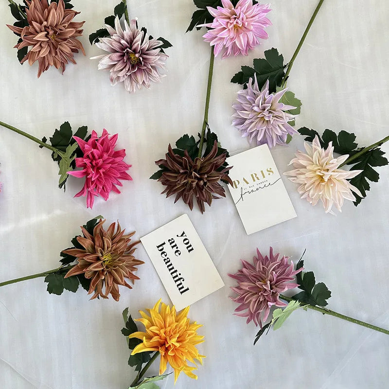 5-Pack Large Dahlia Artificial Flowers – Real Touch Stems Artificial Flower Stems Axl