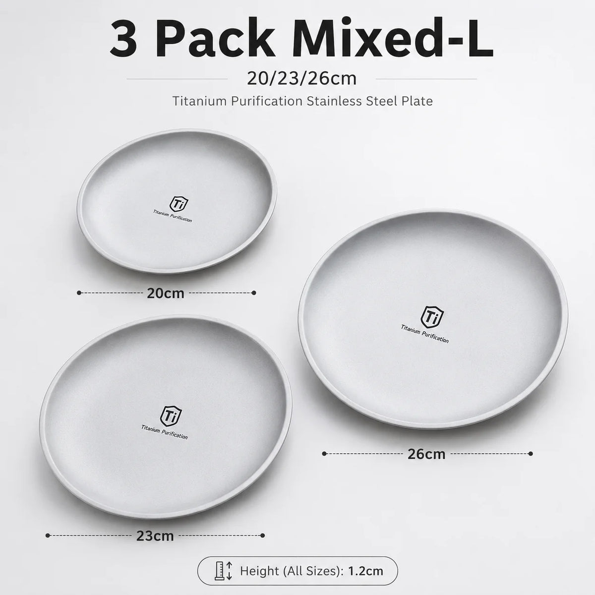 Titanium Stainless Steel Camping Plate Set – Stackable 3/5 Pack Camping Plate Set Axl 3 Pack Mixed-L
