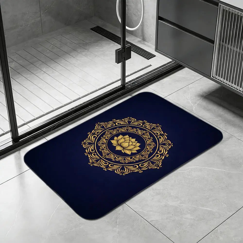 Lotus Mandala Diatomite Bath Mat – Quick Dry & Non-Slip Diatomite Bath Mat Axl White6 30x45cm