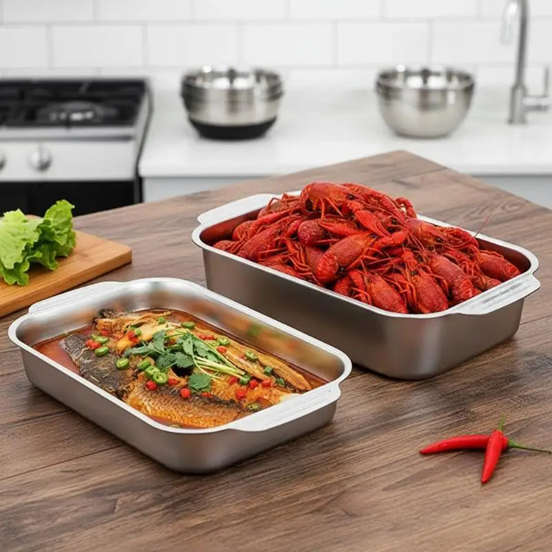 Stainless Steel Baking Pan with Lid | Oven Safe Roasting Dish Baking Pan Axl
