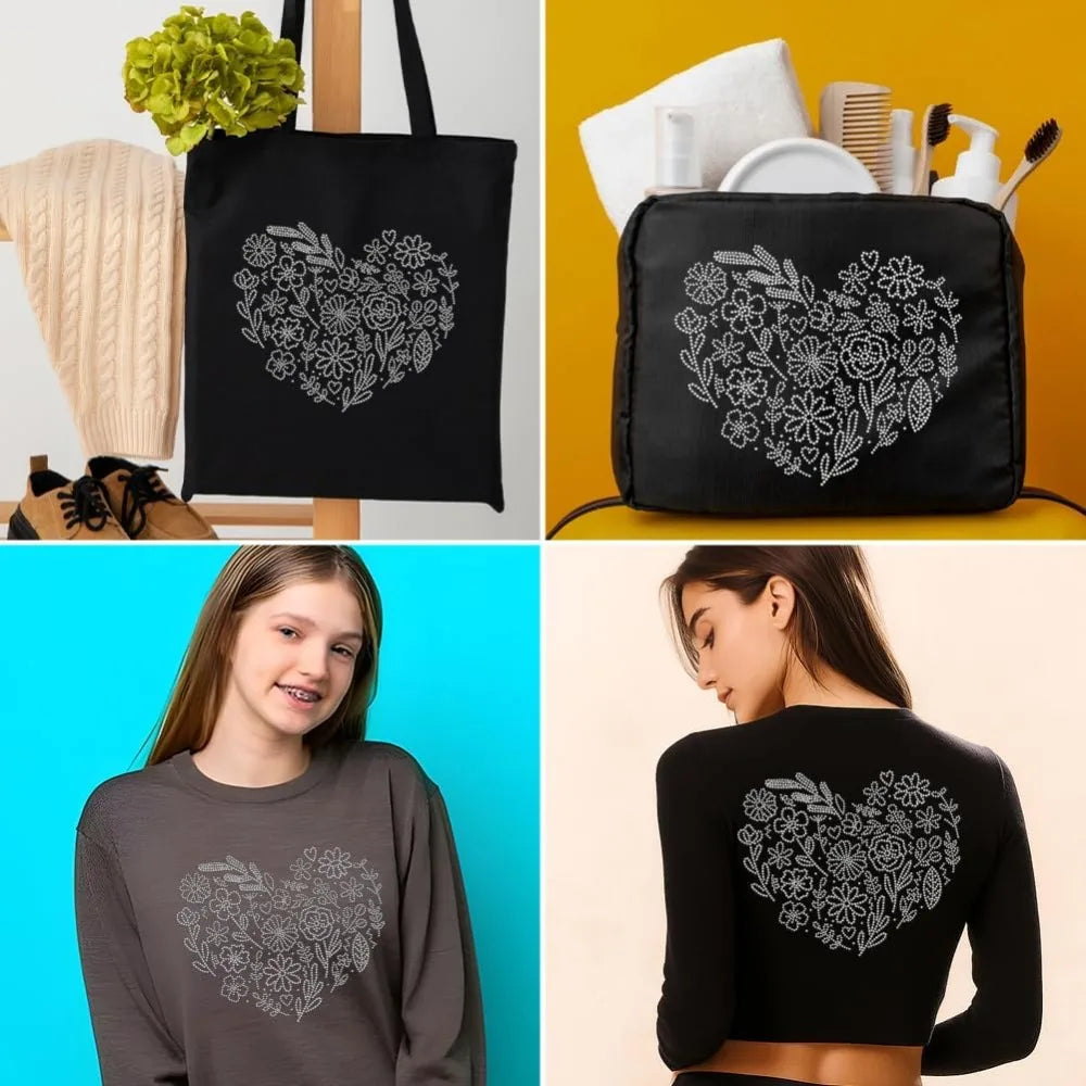Glass Rhinestone Iron-On Heart Appliqué | DIY Fabric Patch 32x24cm Iron-On Appliqué Axl
