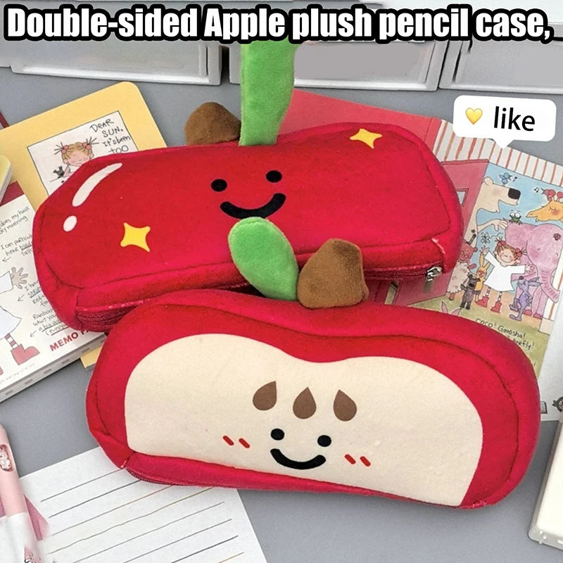 Cute Apple Plush Pencil Case – Embroidered Stationery Organizer Plush Pencil Case Axl