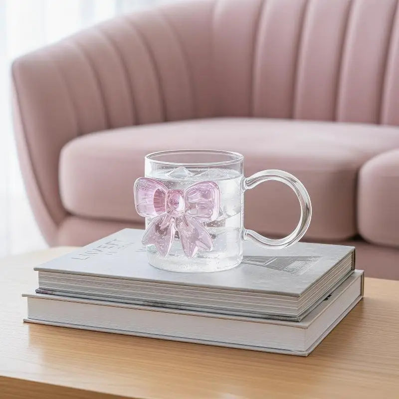 Pink Bow Glass Cup – Borosilicate Dessert & Ice Cream Bowl Decorative Glass Cup Axl