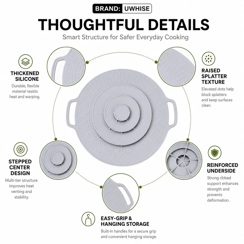 UWHISE Silicone Anti-Boilover Lid & Splatter Guard Pot Cover Silicone Pot Lid Axl