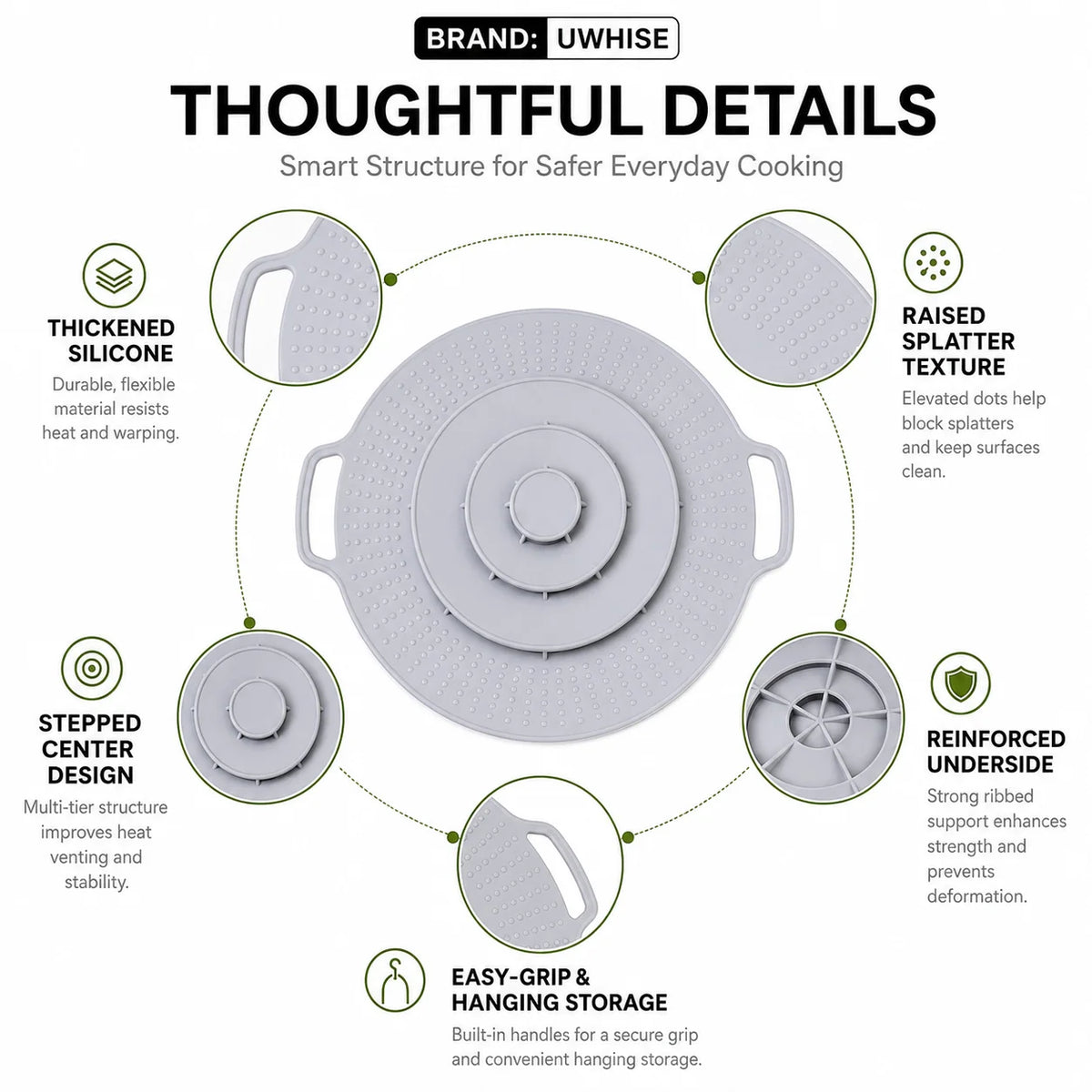UWHISE Silicone Anti-Boilover Lid & Splatter Guard Pot Cover Silicone Pot Lid Axl