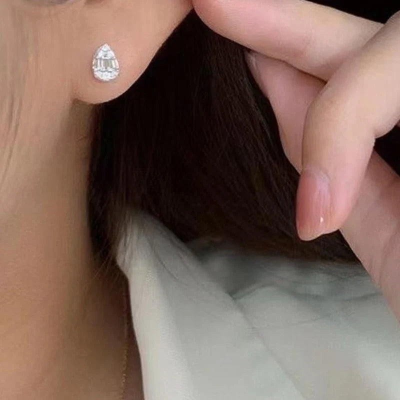 Huitan Pear Shape CZ Stud Earrings for Women | Cubic Zirconia Stud Earrings Axl