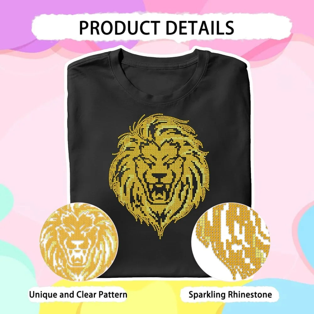 Rhinestone Iron-On Lion Patch 11.7x8.3" | Hotfix Transfer Decal Iron-On Rhinestone Patch Axl