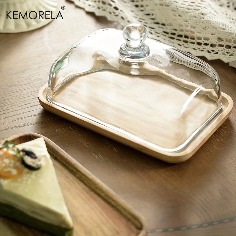 Wood Cake Stand with Glass Dome Cover – Dessert Serving Tray Cake Stand & Dome Axl