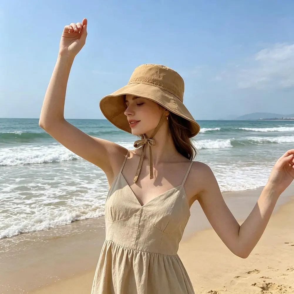 Women's UV Bucket Hat – Bow Tie Chin Strap Beach Sun Hat Sun Protection Hat Axl