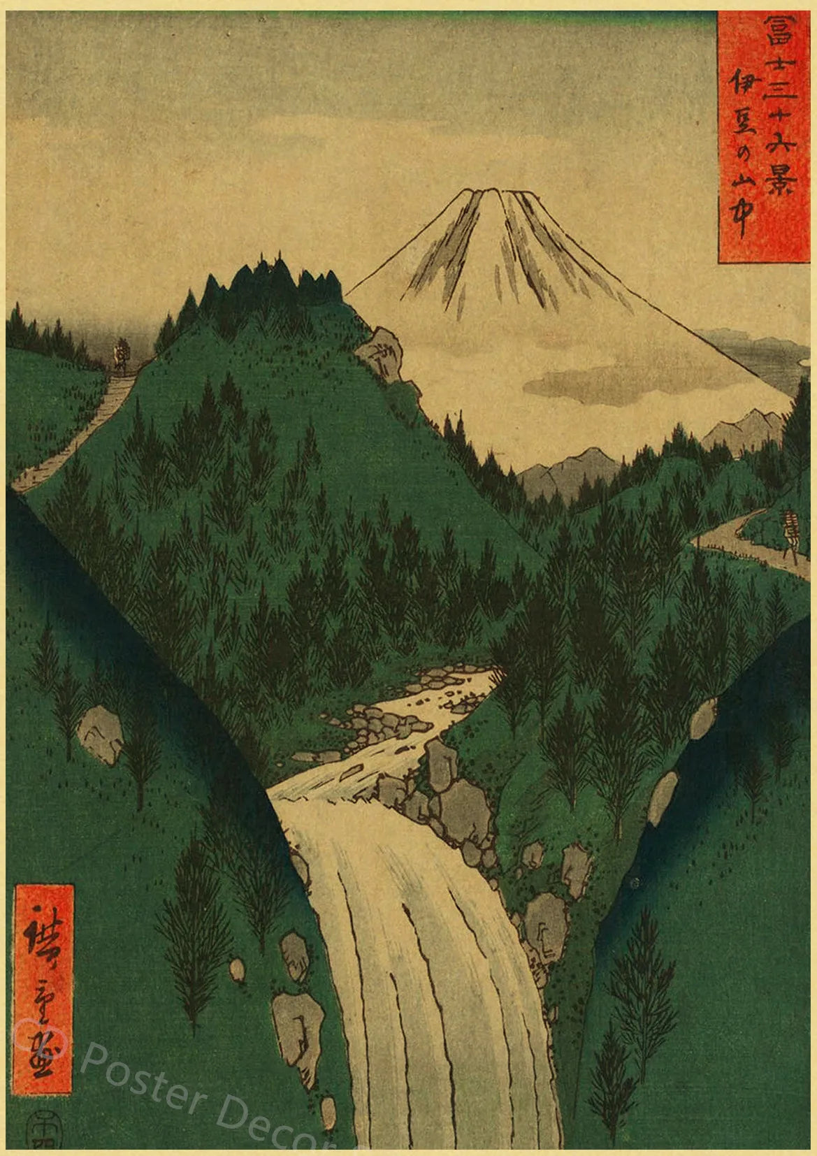 Japanese Landscape Retro Kraft Paper Poster | Vintage Wall Art Decorative Wall Poster Axl 22 A4 8.3x11.8inch
