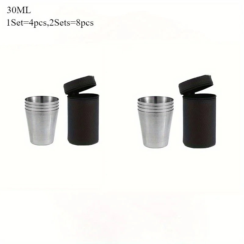 8-Piece Stainless Steel Shot Glasses Set with Storage Bag Shot Glass Set Axl Four cups 30ml-2pcs
