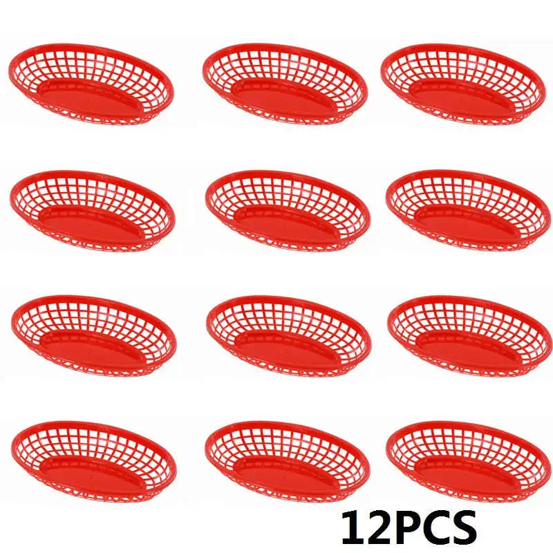 Oval Plastic Food Serving Baskets 6–12 Pcs | Burgers & Fries Food Serving Basket Axl 12pcs red